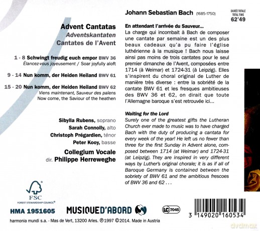 Bach: Advent Cantatas Herreweghe (digipack) [CD]