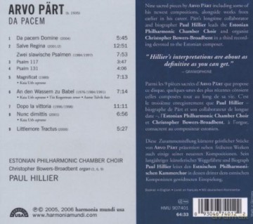Arvo Part: Da Pacem Epcc Hillier [CD]