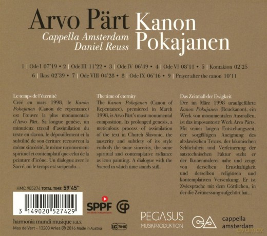Arvo Part: Kanon Pokajanen Capella Amsterdam Daniel Reuss [CD]