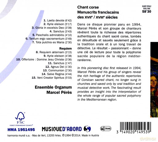 Chant Corse: Manuscrits Franciscains Peres (digipack) [CD]