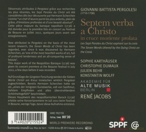 Pergolesi: Septem verba A Christo Rene Jacobs (digipack) [CD]