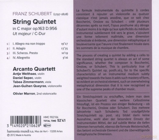 Schubert: String Quintet Arcanto Quartett [CD]