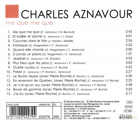 Charles Aznavour: Me Que Me Que [CD]