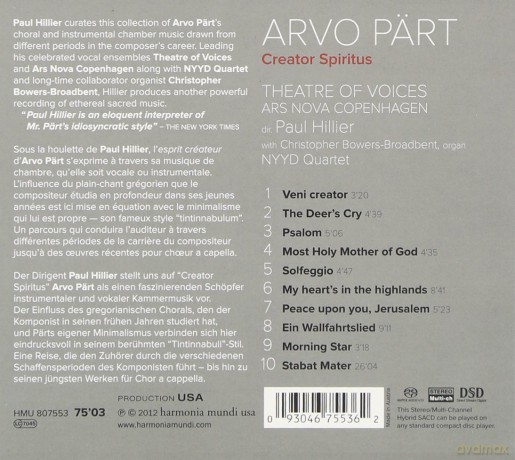 Arvo Part: Creator Spiritus Theatre Of Voices Ars Nova Copenhagen Hillier [SACD]