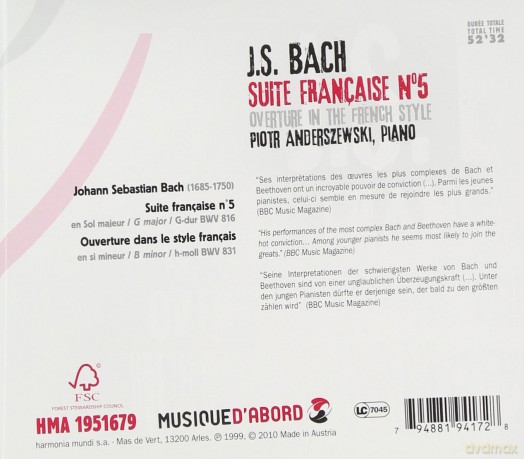 Bach: Suite Francaise nr 5 Anderszewski  [CD]