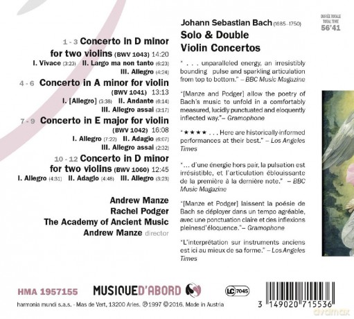 Bach: Violin Concertos Academy Of Ancient Music (digipack) [CD]