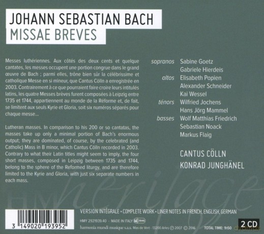 Bach: Missae Breves Cantus Colln [2CD]