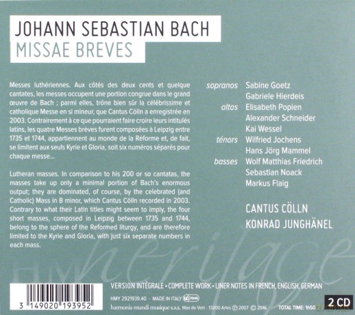 Bach: Missae Breves Cantus Colln [2CD]