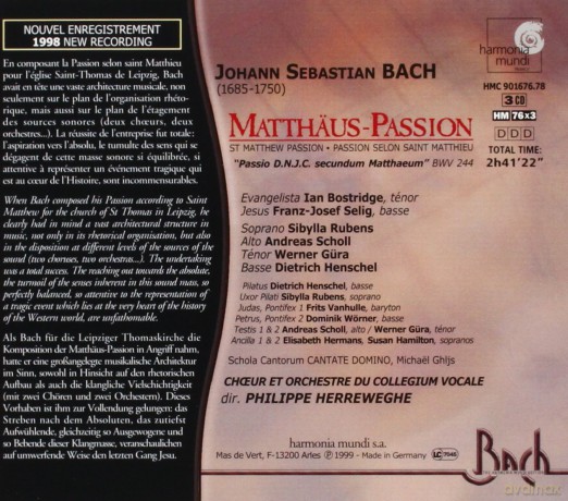 Bach: Matthaus-Passion Collegium Vocale Herreweghe [3CD]