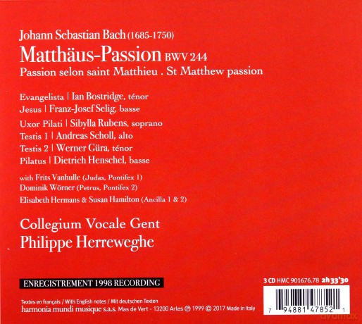 Bach: Matthaus-Passion Collegium Vocale Herreweghe [3CD]