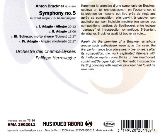 Bruckner: Symphonie nr 5 Herreweghe [CD]
