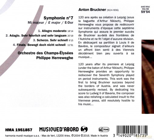 Bruckner: Symphonie nr 7 Herreweghe (digipack) [CD]