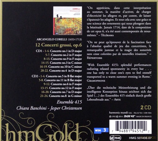 Corelli: Concerti Grossi op 6 Ensemble 415 (digipack) [2CD]