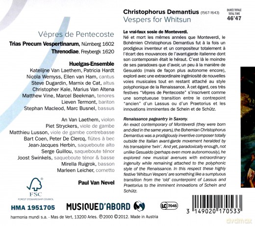 Demantius: Vespers For Whitsun Huelgas Ensemble [CD]
