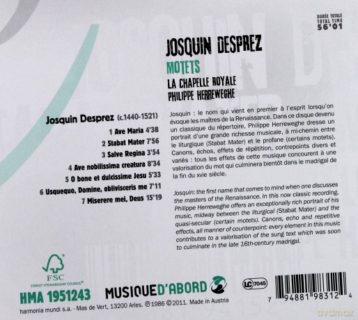 Josquin Desprez: Stabat Mater Motets La Chapelle Royale (ecopack) [CD]