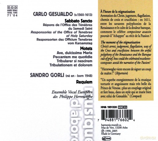Gesualdo: Sabbato Sancto Herreweghe (digipack) [CD]