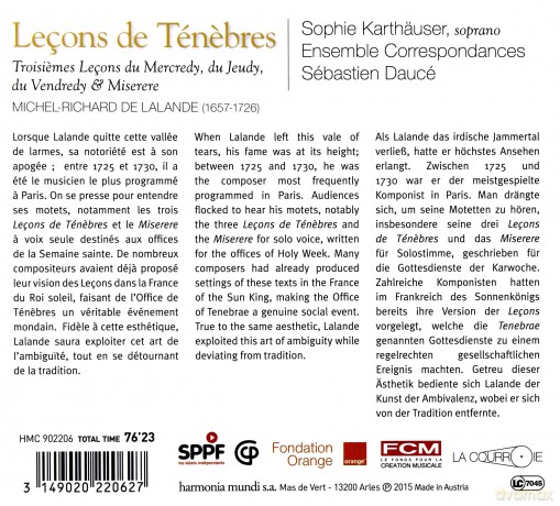 Lalande: Lecons De Tenebres Karthauser Dauce (digipack) [CD]