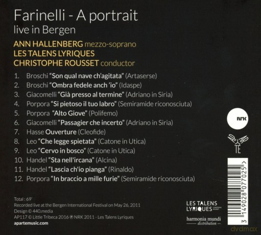 Les Talens Lyriques: Farinelli Live In Bergen Rousset Hallenberg (digipack) [CD]