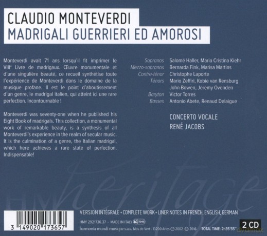 Monteverdi: Madrigali Guerrieri Ed Amorosi Rene Jacobs (digipack) [2CD]