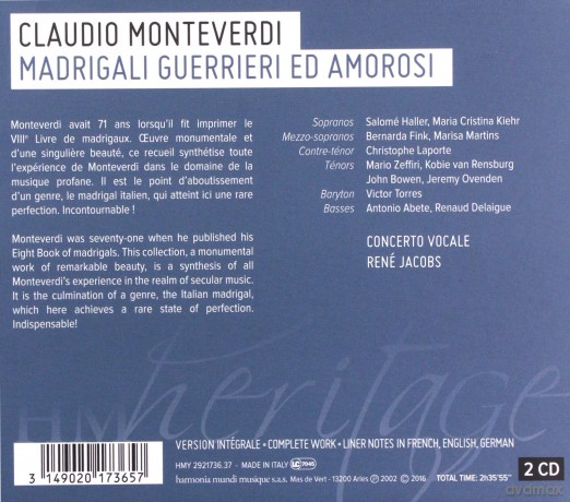 Monteverdi: Madrigali Guerrieri Ed Amorosi Rene Jacobs (digipack) [2CD]