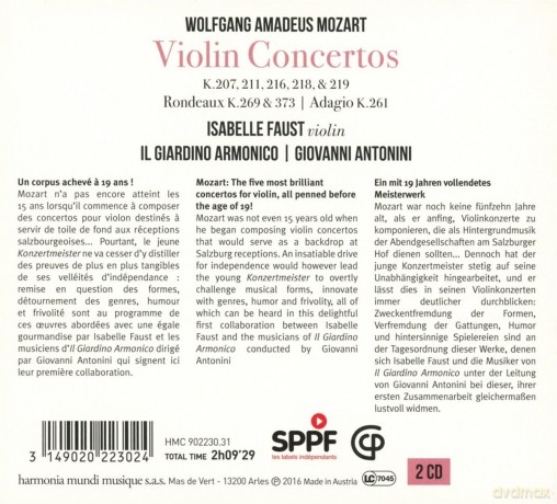 Mozart: Violin Concertos Faust Antonini (digipack) [2CD]