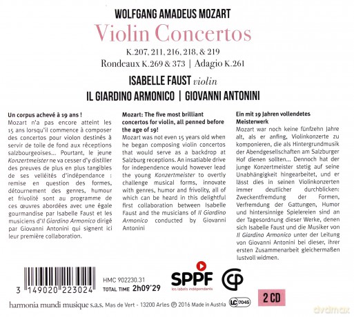 Mozart: Violin Concertos Faust Antonini (digipack) [2CD]