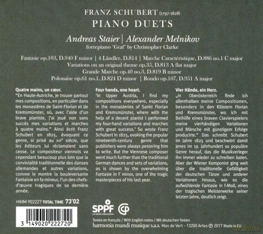 Schubert: Fantasia In F Minor Staier Melnikov [CD]