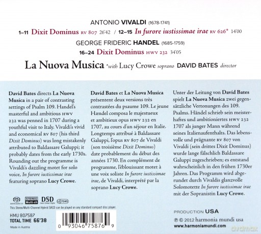 Vivaldi Handel: Dixit Dominus La Nuova Musica Bates [SACD]