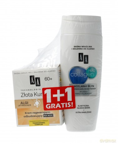 AA Technologia Wieku 60 + Złota Kuracja DUO Krem na noc 50 ml + Płyn micelarny 200 ml