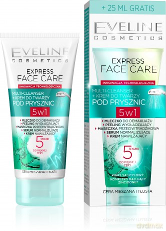 Eveline Express Face Care Multi - Cleanser + Krem do twarzy pod prysznic 5w1 cera tłusta i mieszana 100 ml