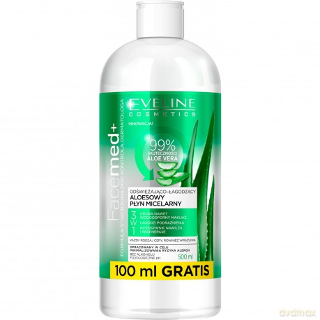 Eveline Facemed + Aloesowy Płyn micelarny 3w1 odświeżająco - łagodzący 400 ml