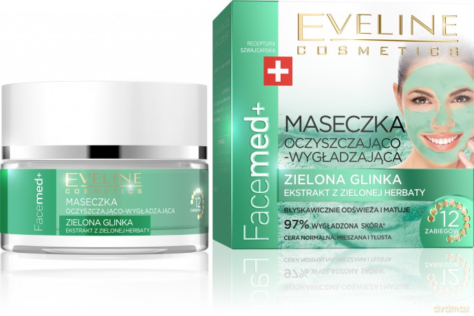 Eveline Facemed + Maseczka oczyszczająco - wygładzająca Zielona Glinka 50 ml