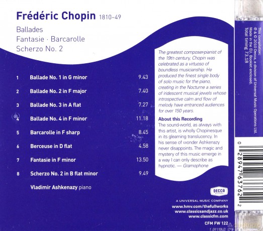 Vladimir Ashkenazy: Chopin - Ballades Nos. 1-4 [CD]