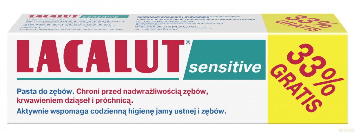 Lacalut Pasta do zębów Sensitive 75ml + 33% gr (100ml)