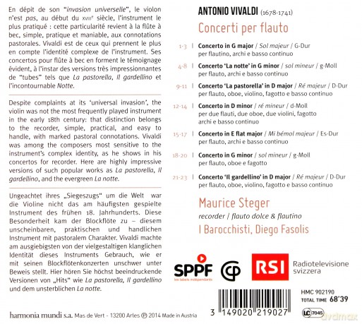 Vivaldi: Concerti Per Flauto Steger Barocchisti Fasolis (digipack) [CD]