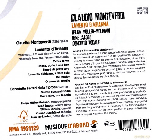 Monteverdi: Lamento D Arianna Concerto Vocale (digipack) [CD]
