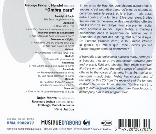 Handel: Ombra Cara Mehta Jacobs [CD]