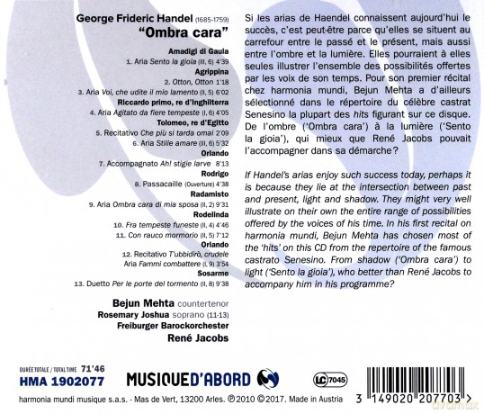 Handel: Ombra Cara Mehta Jacobs [CD]