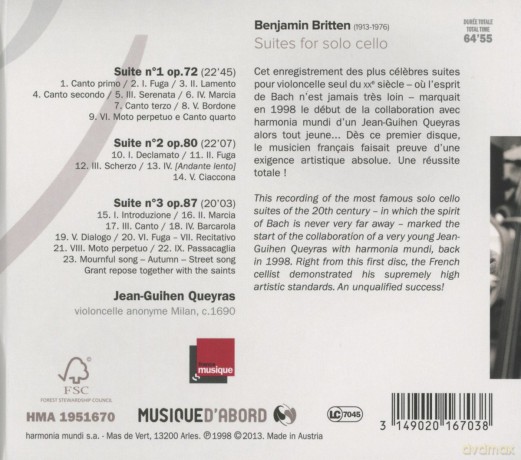 Britten: Suites For Solo Cello Queyras [CD]