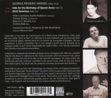 Handel: Ode For The Birthday Of Queen Anne Creed (digipack) [CD]