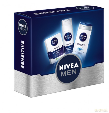 Nivea Zestaw prezentowy Men Sensitive (balsam po goleniu 100 ml + pianka do golenia 200 ml + żel pod prysznic 250 ml)