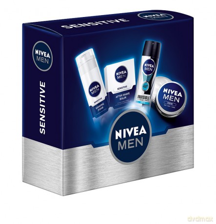 Nivea Zestaw prezentowy Men Sensitive 4 (balsam p/gol 100 ml + pianka d/gol 200 ml + deo spray 150 ml + krem 75 ml)