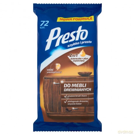 Presto ŚciereczkI czyszczące + płyn 2w1 do mebli drewnianych 1op. -72szt