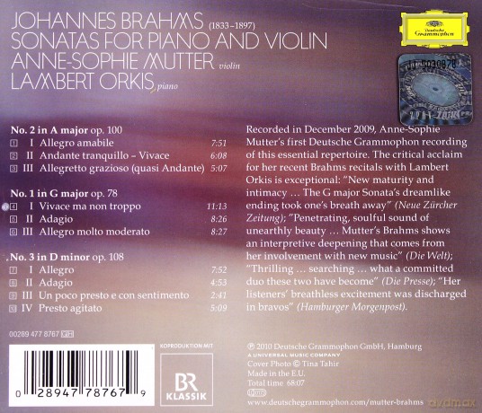 Anne Sophie Mutter: Brahms The Violin Sonatas [CD]
