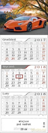 Kalendarz 2018 Trójdzielny Samochód Soprtowy [KALENDARZ]