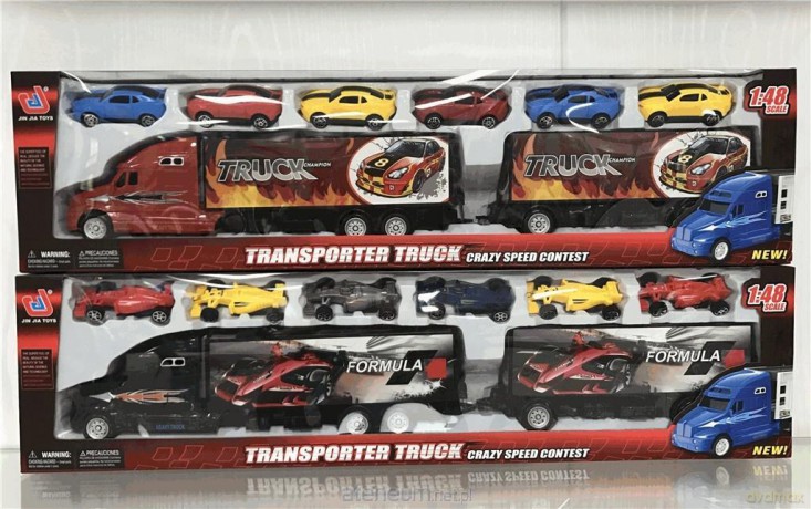Transporter z 2 naczepami + autek, 2 kolory