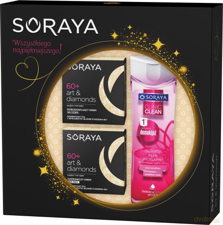 Soraya zestaw prezentowy Art and Diamonds Komórkowa Regeneracja 60+ krem na dzień 50 ml + krem na noc 50 ml + płyn micelarny do cery wrażliwej
