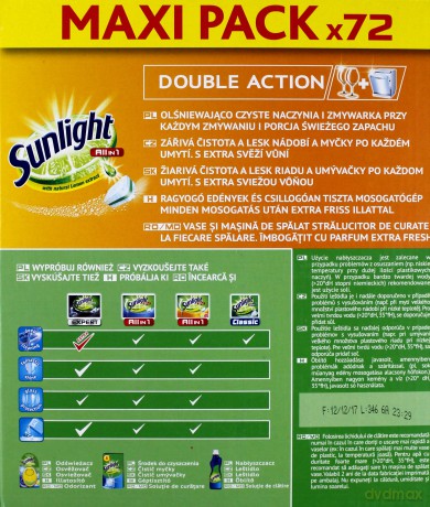 Sunlight Tabletki do zmywarek Citrus Fresh 1 opakowanie -72 szt