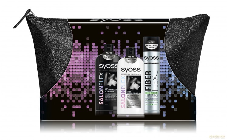 Syoss Zestaw prezentowy Salon Plex szampon + odżywka + lakier do włosów z kosmetyczką
