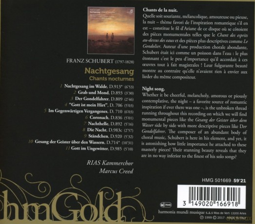 Schubert: Nachtgesang Rias Kammerchor Creed (digipack) [CD]